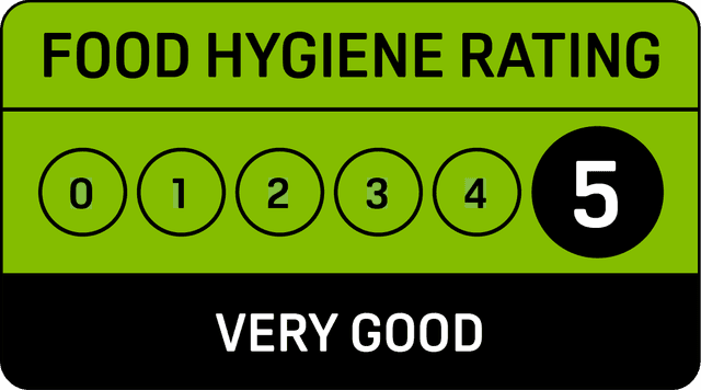 Food Hygiene Rating badge showing a rate of 5 out of 5, meaning Very Good.